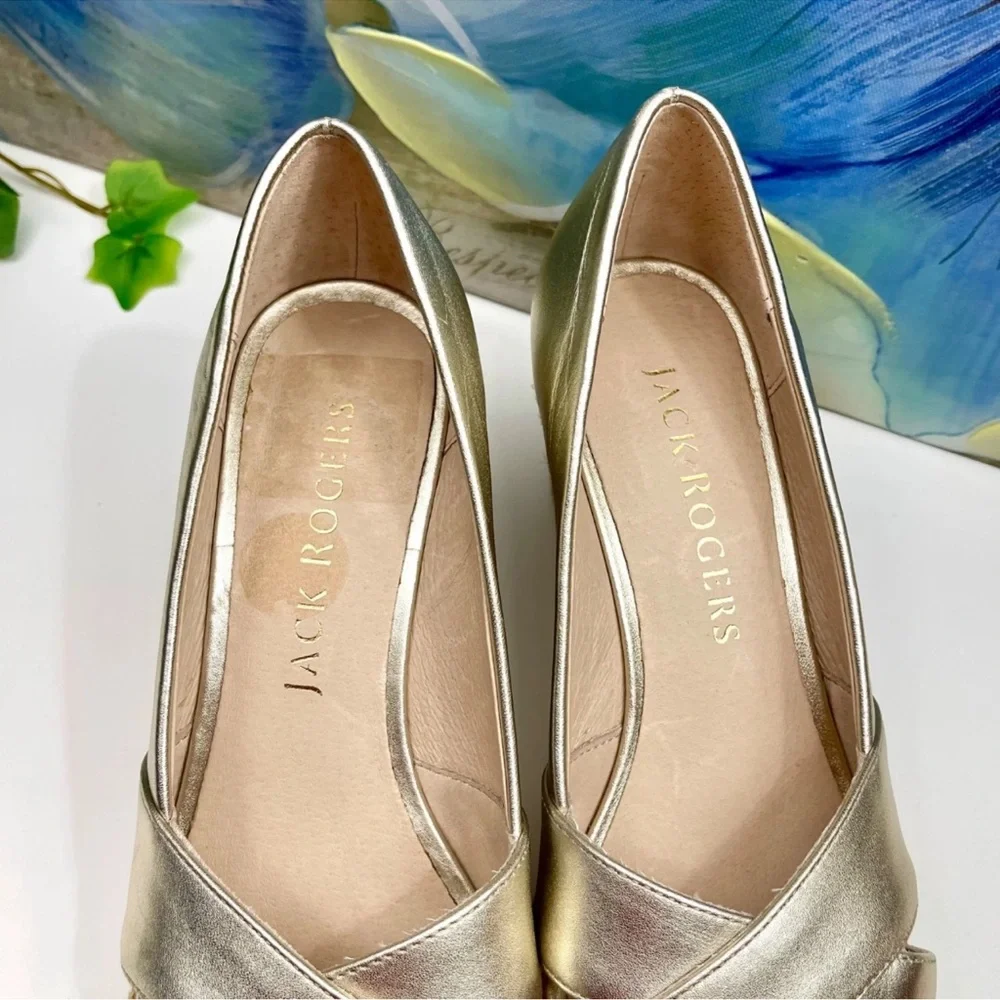 Jack‎ Rogers Palmer Crisscross Wedge Espadrille In Gold Size 8